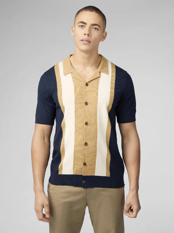 Men's Sweaters with Relaxed FitsSignature Resort Neck Button Through Polo - Dark Navy