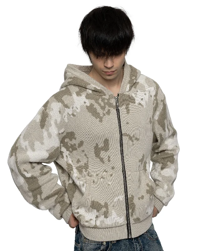 Elevated Men's Lounge HoodiesBeige Camo Knit Hoodie