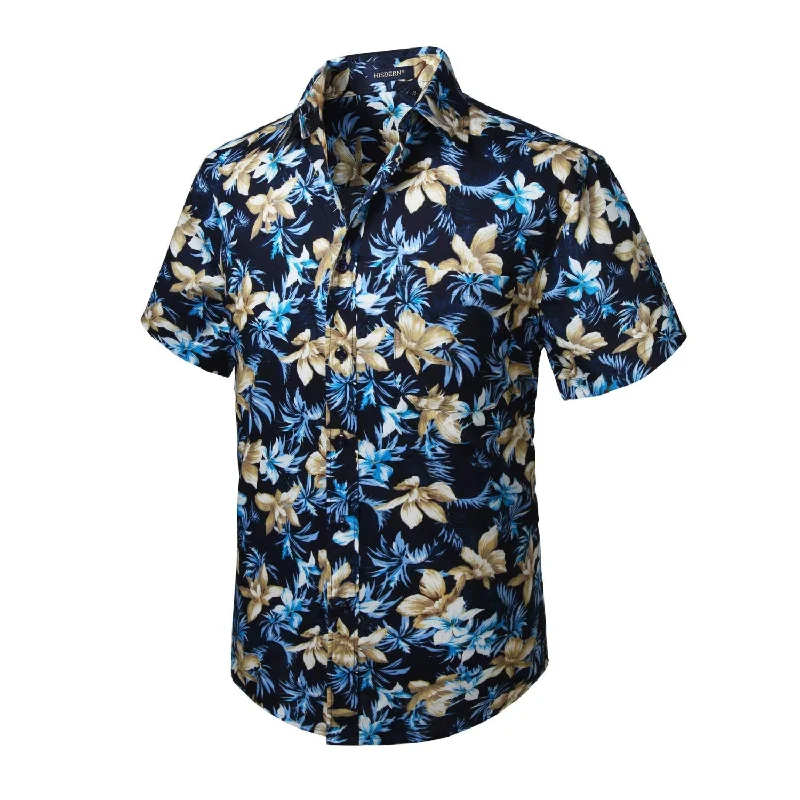 Men's Weekend Shirts for Leisurely OutingsFunky Hawaiian Shirts with Pocket - NAVY BLUE-2 Men's Weekend Shirts for Leisurely OutingsFunky Hawaiian Shirts with Pocket - NAVY BLUE-2
