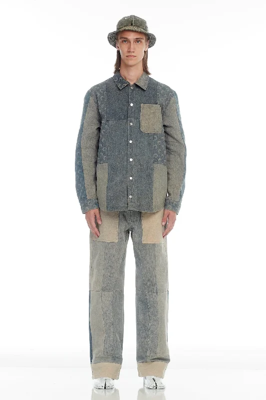 Men's Solid-Colored Pants for VersatilityMarine Serre Regenerated Denim Button Down Shirt Men's Solid-Colored Pants for VersatilityMarine Serre Regenerated Denim Button Down Shirt