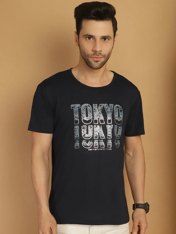 Durable Men's Work ShirtsMack Jonney Round Neck Cotton Printed Navy Blue T-Shirt for Men Durable Men's Work ShirtsMack Jonney Round Neck Cotton Printed Navy Blue T-Shirt for Men