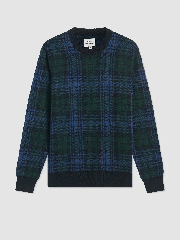 Men's Sweaters with Hoods and DrawstringsBlackwatch Check Crewneck Sweater