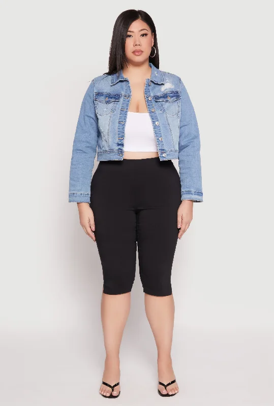 Casual Ripped Men's JeansPlus Size WAX Distressed Cropped Denim Jacket