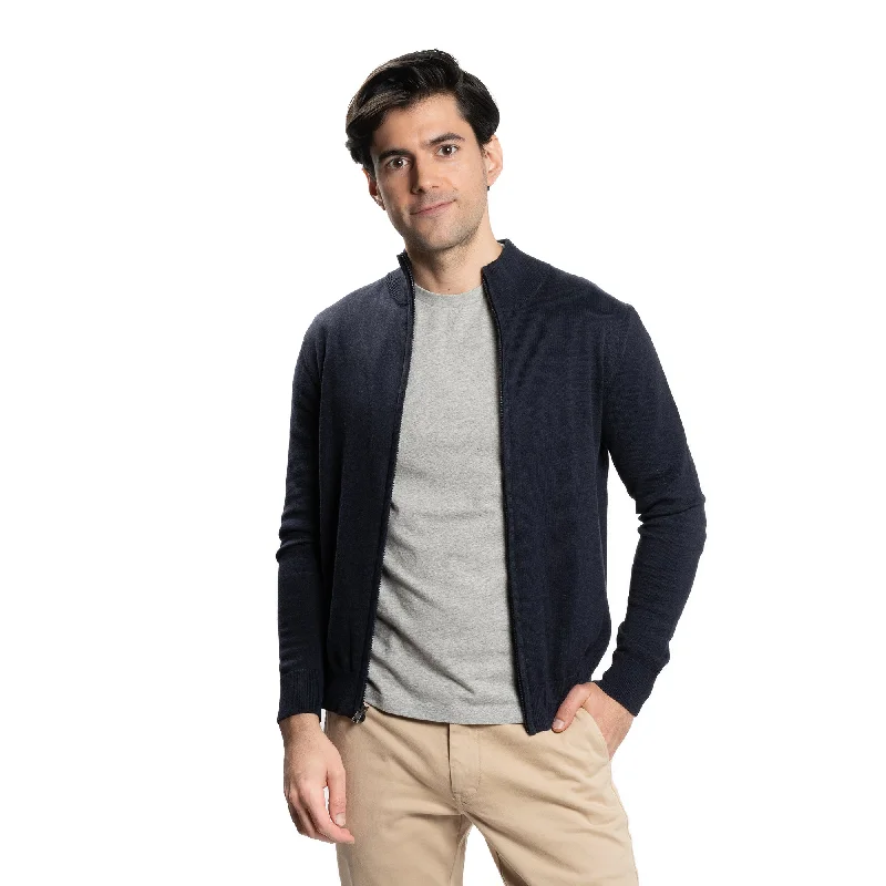 Men's Sweaters with Patchwork DesignsPima Cotton Zip Sweater - Navy