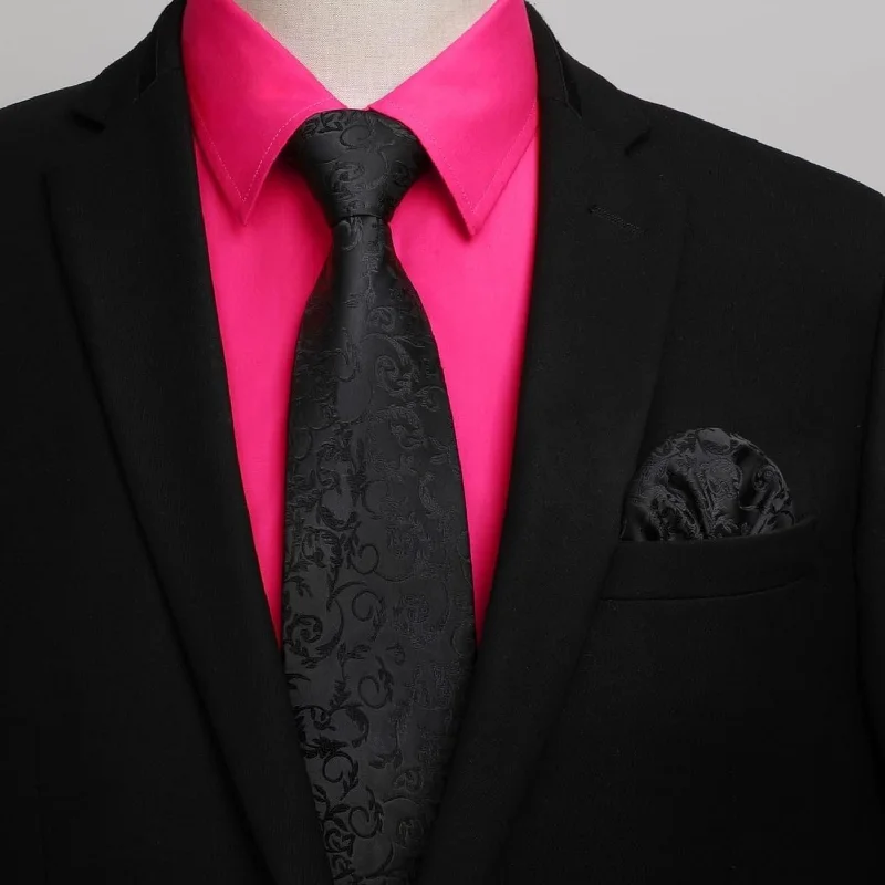 Men's Button-Down Collar Shirts for Staying PolishedMen's Shirt with Tie Handkerchief Set - HOT PINK Men's Button-Down Collar Shirts for Staying PolishedMen's Shirt with Tie Handkerchief Set - HOT PINK