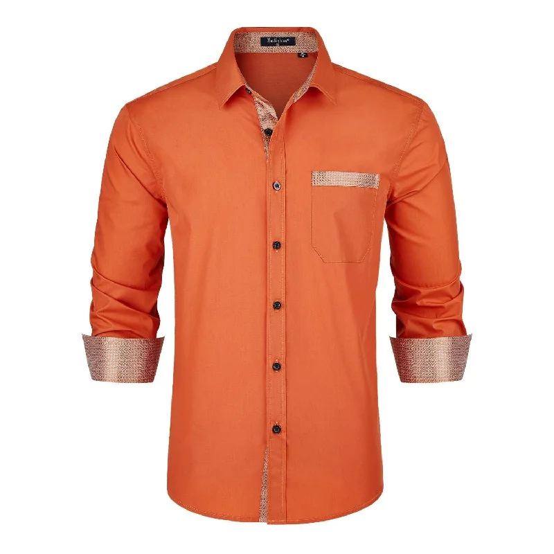 Men's Solid-Color Button-Down Shirts for VersatilityCasual Formal Shirt with Pocket - ORANGE Men's Solid-Color Button-Down Shirts for VersatilityCasual Formal Shirt with Pocket - ORANGE