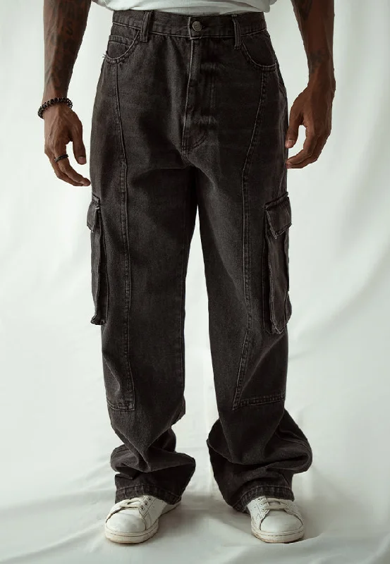Men's Jeans with a Destroyed LookStraight Leg Cargo Jeans - Faded Grey