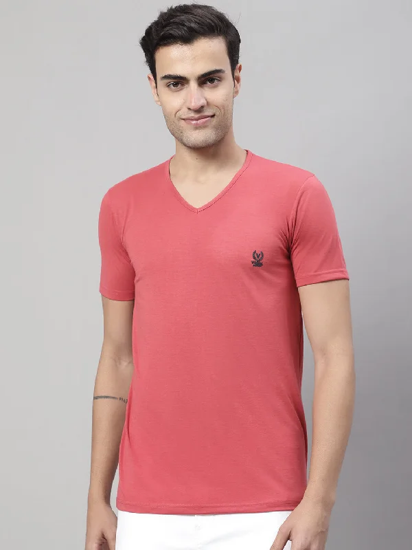 Men's Shirts with Adjustable HemlinesMack Jonney V Neck Cotton Solid Pink T-Shirt for Men Men's Shirts with Adjustable HemlinesMack Jonney V Neck Cotton Solid Pink T-Shirt for Men