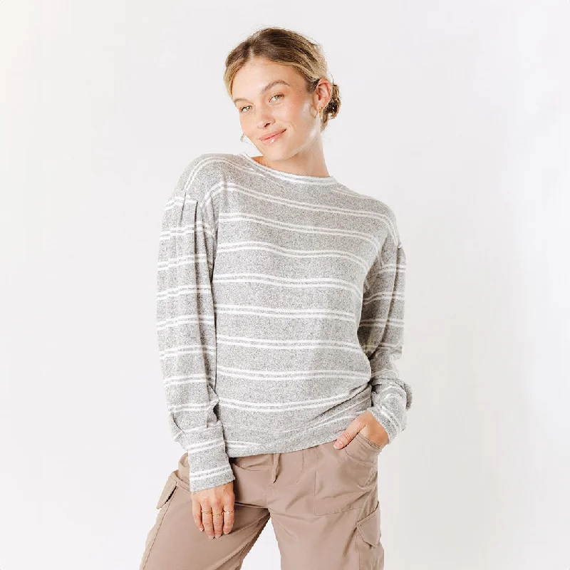 Men's Sweaters with Herringbone PatternsLong Sleeve Sweater, Grey and White Stripe