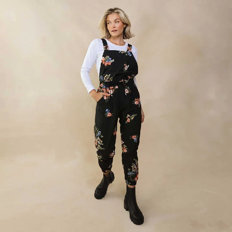 Men's Board Shorts for SurfingRose Black Classic Overall Jumpsuit