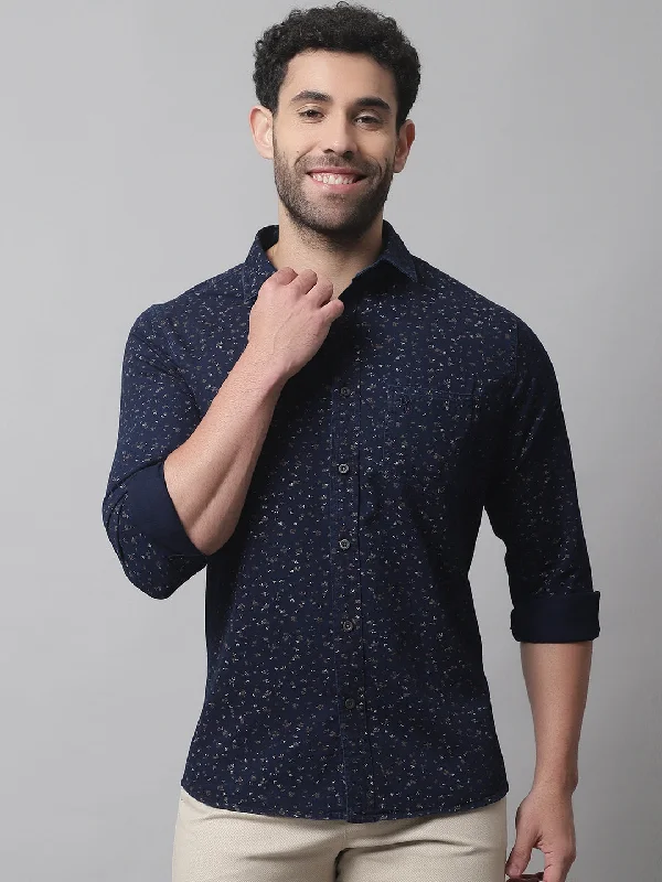 Men's French-Cuff Shirts for a Sophisticated EdgeMen's Navy Blue Casual Floral Print Full Sleeve Shirt Men's French-Cuff Shirts for a Sophisticated EdgeMen's Navy Blue Casual Floral Print Full Sleeve Shirt
