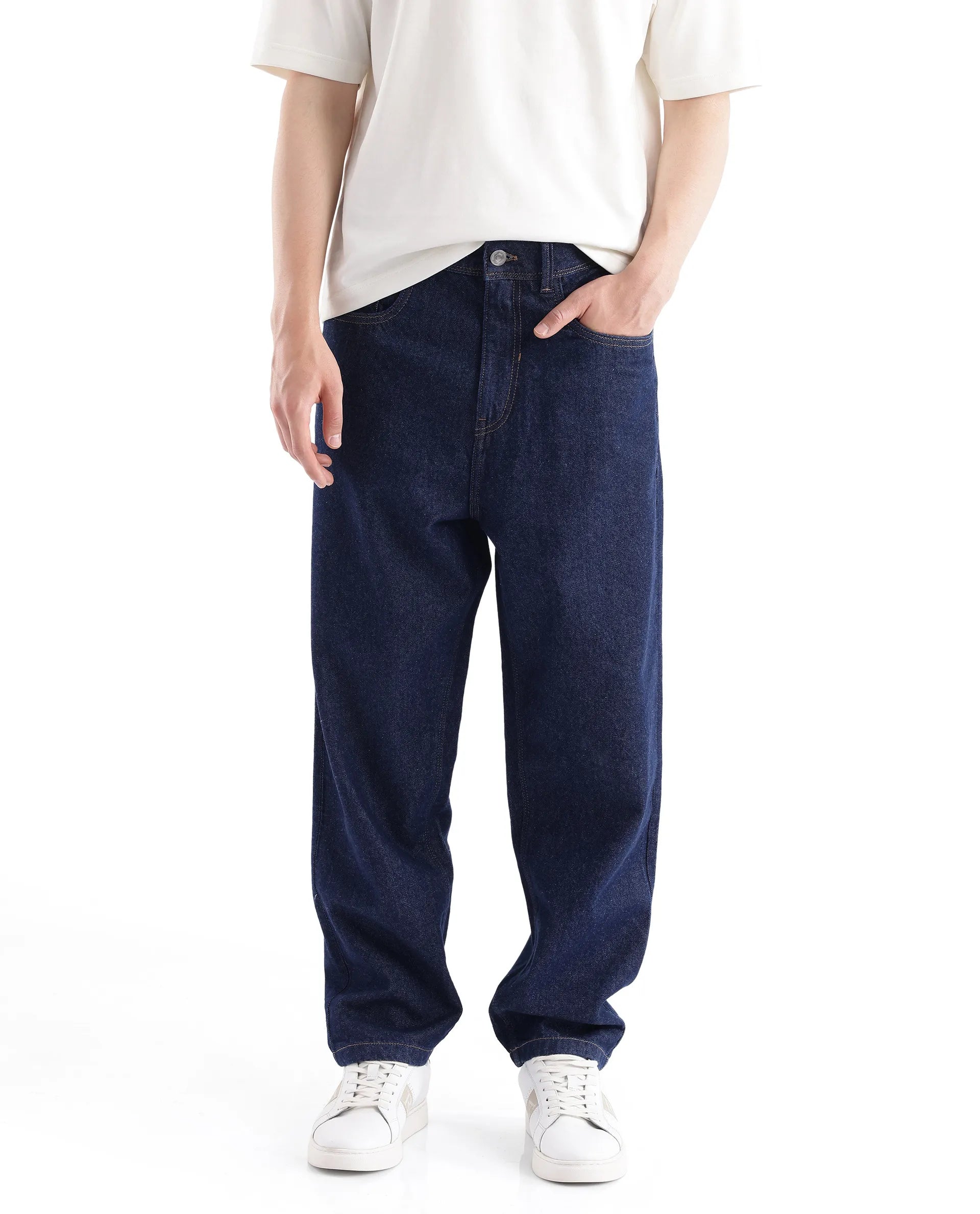 Everyday Men's JeansRare Rabbit Men's Niot Blue Cotton Fabric Mid Rise Dark Wash Baggy Fit Solid Jeans Everyday Men's JeansRare Rabbit Men's Niot Blue Cotton Fabric Mid Rise Dark Wash Baggy Fit Solid Jeans