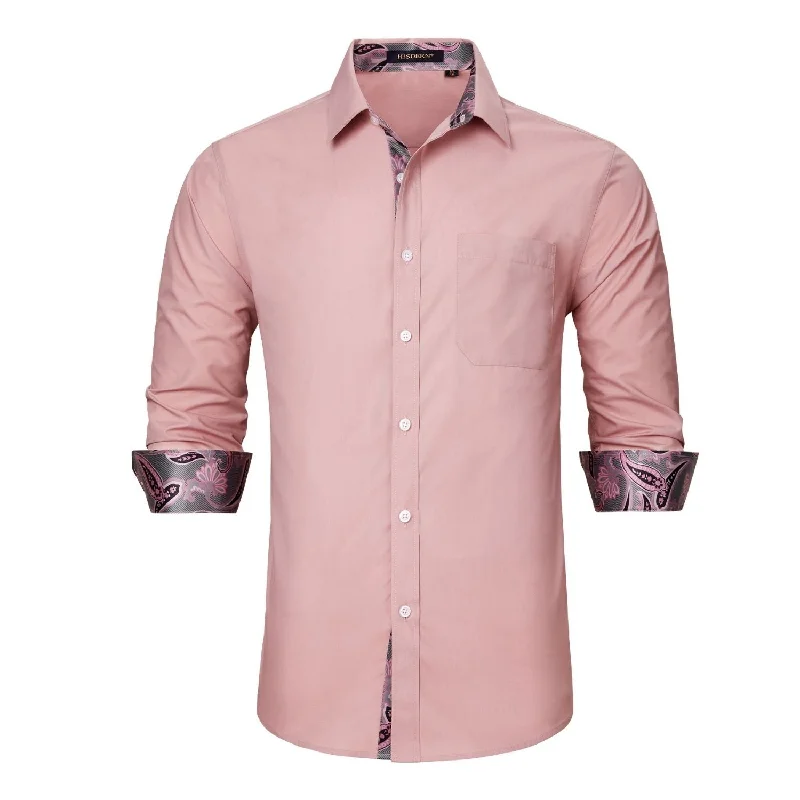 Men's Performance Shirts for Active LifestylesMen's Patchwork Dress Shirt with Pocket - DUSTY PINK/PAISLEY Men's Performance Shirts for Active LifestylesMen's Patchwork Dress Shirt with Pocket - DUSTY PINK/PAISLEY