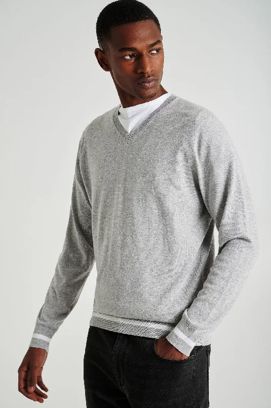 Men's Sweaters with Shawl CollarsMen's long sleeve V neck Coolmax blend sweater
