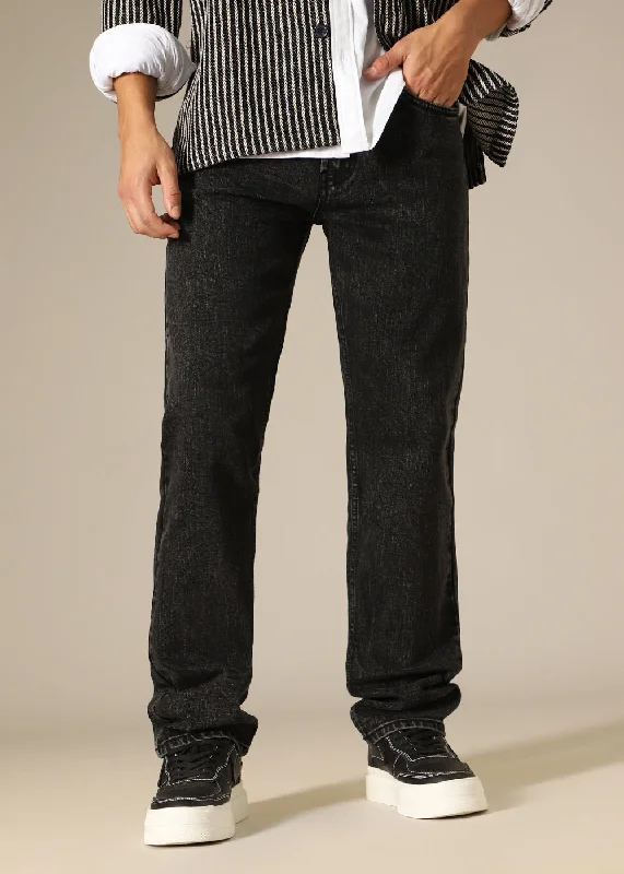 Men's Jeans with Functional PocketsCharcoal Black Straight Fit Denim