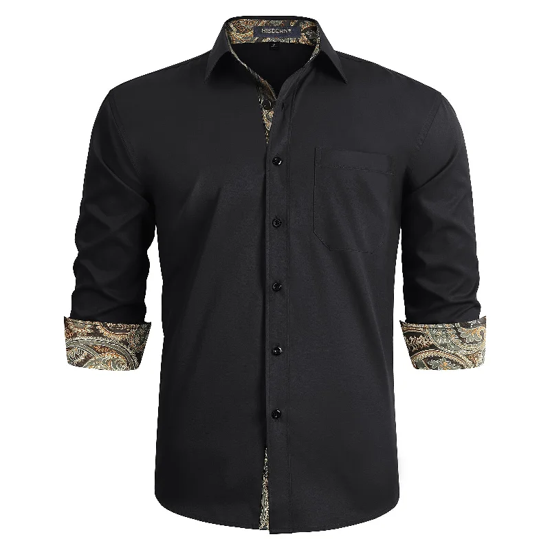 Men's Tailored Shirts for a Sharp AppearanceMen's Patchwork Dress Shirt with Pocket - BLACK/GOLD 1 Men's Tailored Shirts for a Sharp AppearanceMen's Patchwork Dress Shirt with Pocket - BLACK/GOLD 1