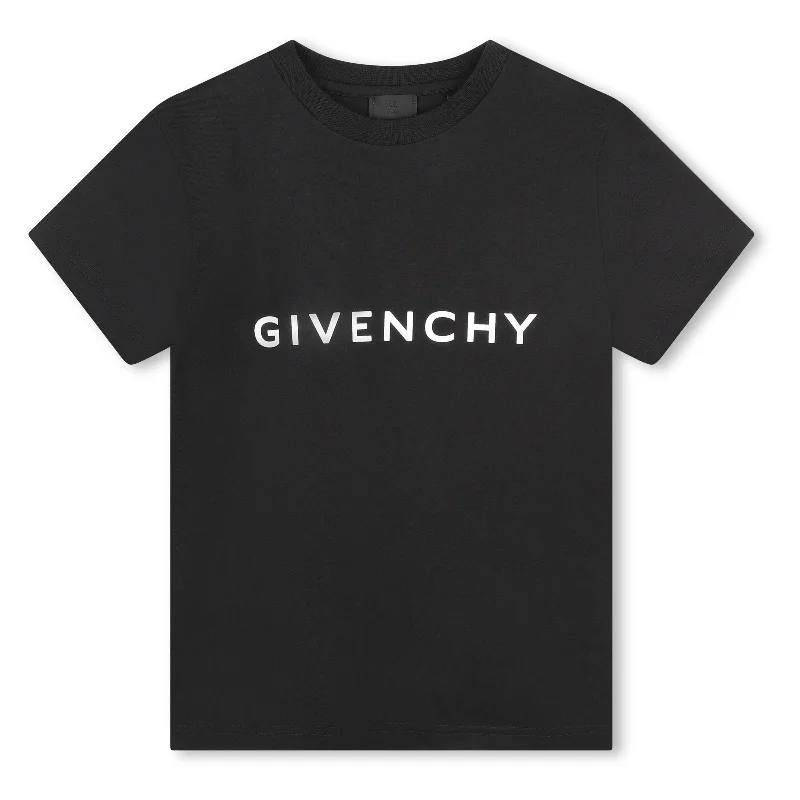 Men's Shirts with Belt LoopsBlack Logo Print Cotton T-Shirt