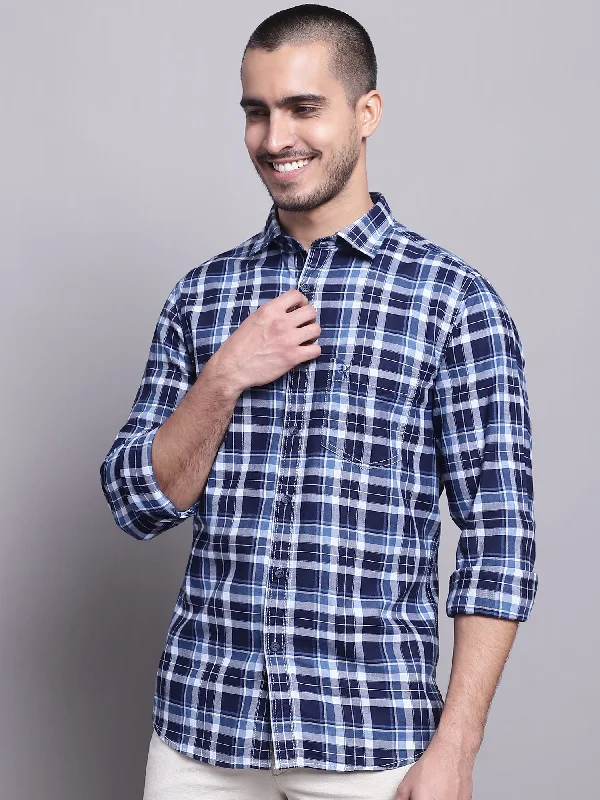 Men's Smart Casual Shirts for Business Casual SettingsMen's Navy Blue Casual Big Checks Full Sleeve Shirt Men's Smart Casual Shirts for Business Casual SettingsMen's Navy Blue Casual Big Checks Full Sleeve Shirt