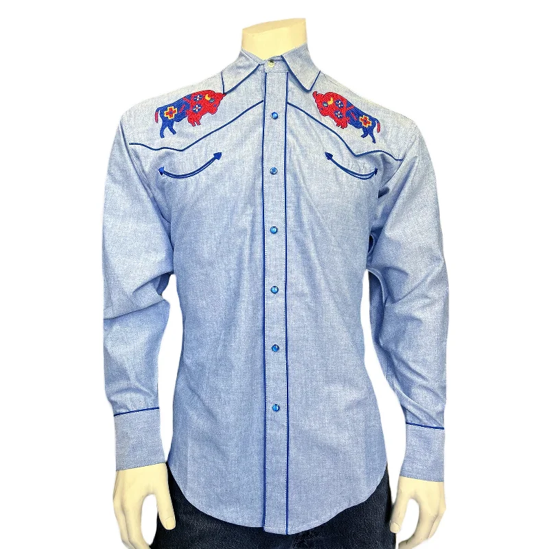 Durable Men's JeansMen’s American Bison Chambray Embroidered Western Shirt