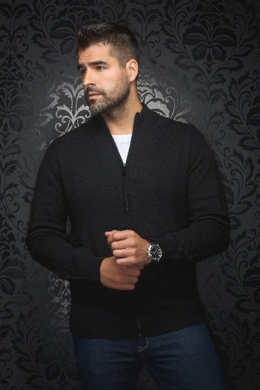 Striped Men's SweatersAU NOIR | Merino Wool Sweater | Esteban Black