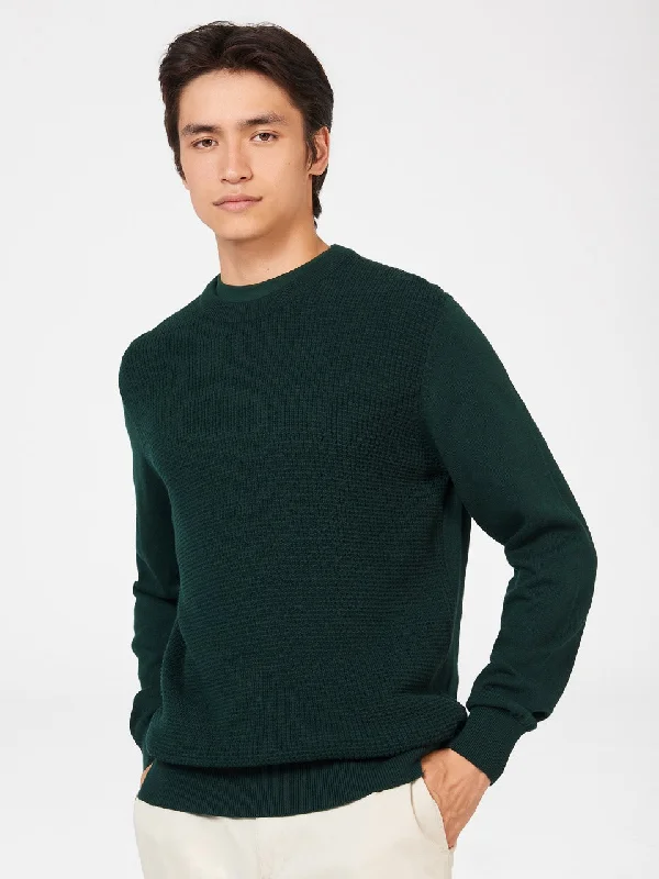 Men's Sweaters with Ribbed HemsTextured Crewneck Sweater - Dark Green