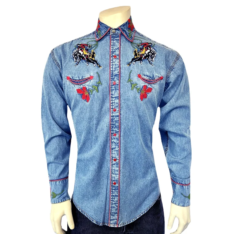Best Fitting Men's JeansMen's Vintage Denim Bronc Embroidered Western Shirt