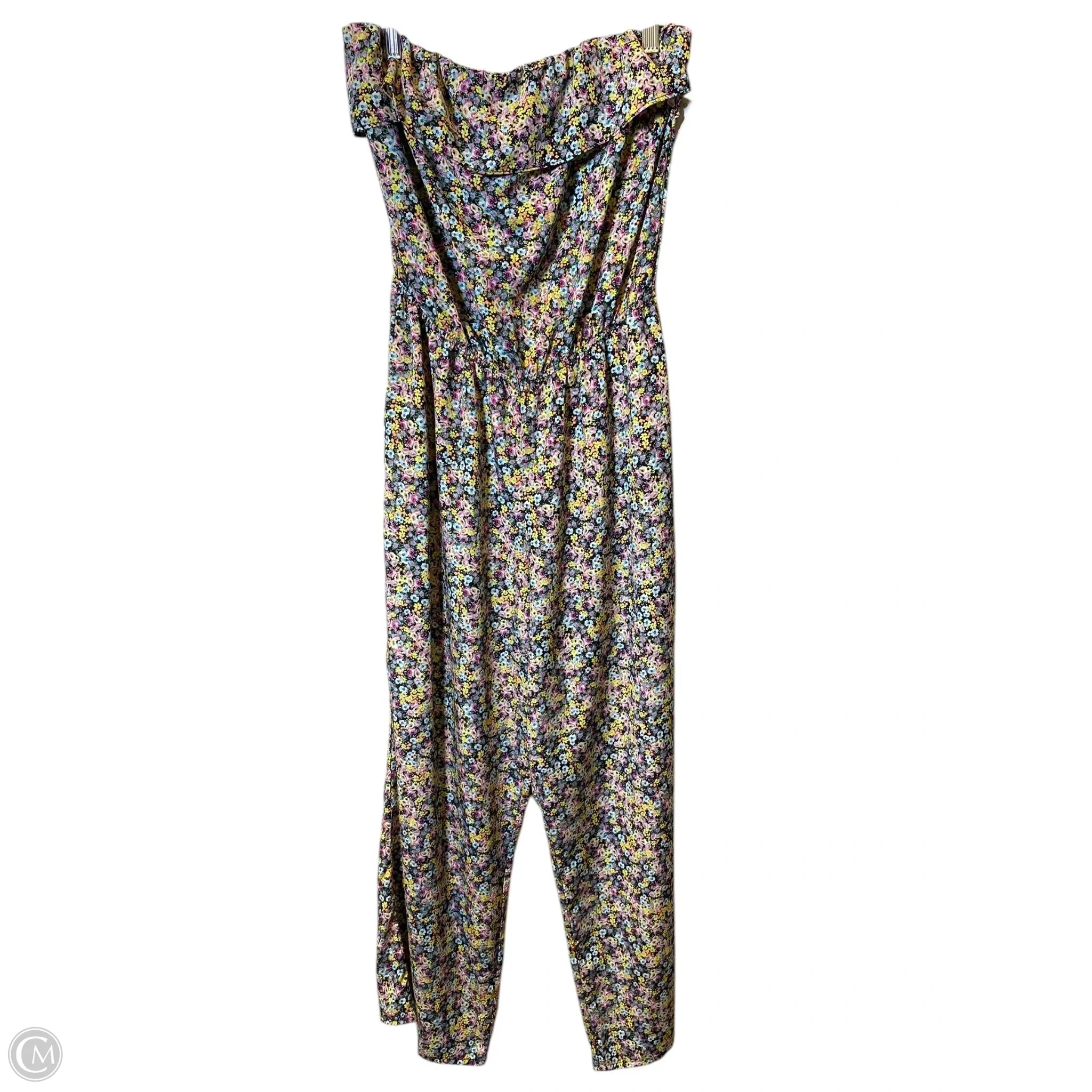 Men's Pants with Faux Leather PatchesOveralls By Love Fire In Floral Print, Size: M
