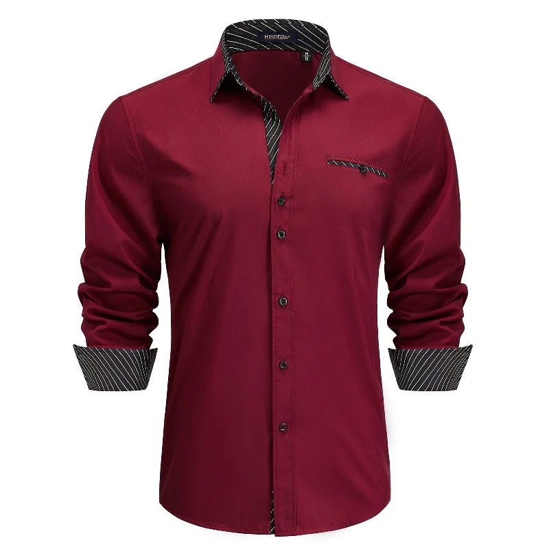 Men's Camping Shirts for Outdoor AdventuresMen's Patchwork Dress Shirt with Pocket - A-03 BURGUNDY/BLACK Men's Camping Shirts for Outdoor AdventuresMen's Patchwork Dress Shirt with Pocket - A-03 BURGUNDY/BLACK