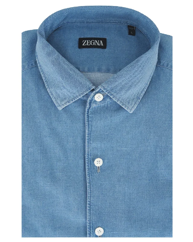 Unique Men's Jeans DesignsWashed Blue Denim Shirt