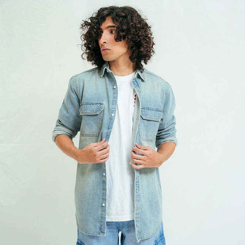 Elegant Straight-Leg Men's JeansOver Dyed Denim Shirt
