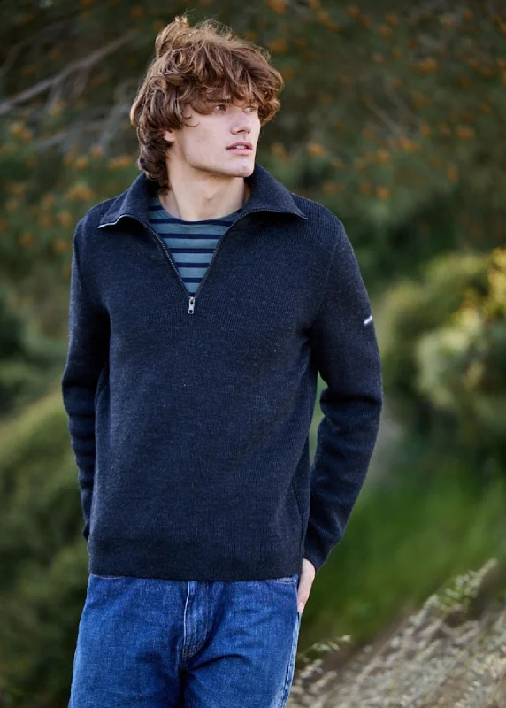 Men's Sweaters with Button CuffsCOTENTIN - Quarter Zip Trucker Sweater (DARK GRAY)