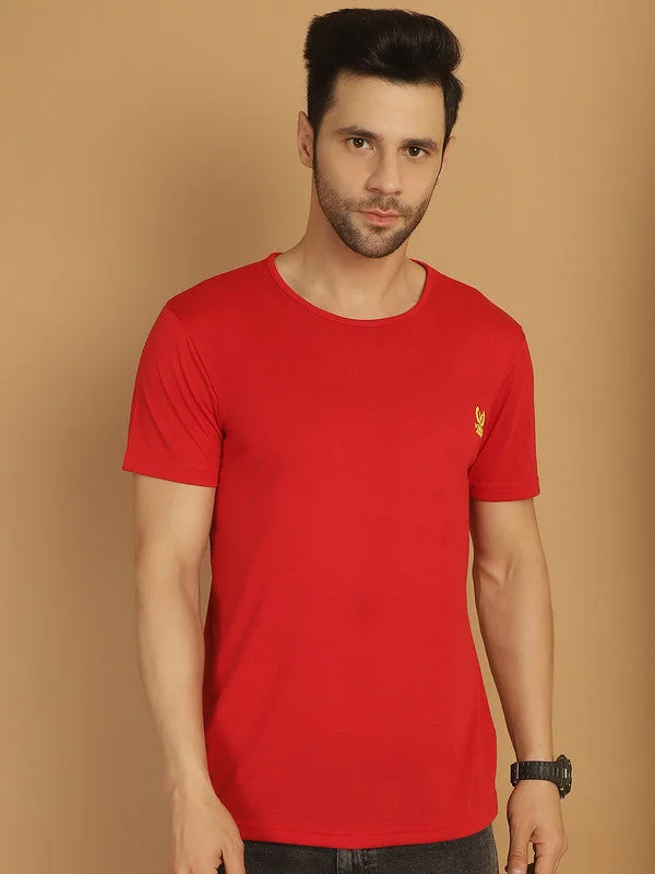 Men's Shirts with Snap ButtonsMack Jonney Round Neck Cotton Solid Red T-Shirt for Men Men's Shirts with Snap ButtonsMack Jonney Round Neck Cotton Solid Red T-Shirt for Men