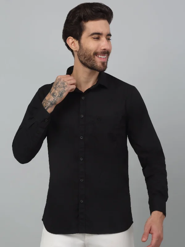 Men's Layering Shirts for Seasonal TransitionsMen's Black Casual Plain Stretch Full Sleeve Shirt Men's Layering Shirts for Seasonal TransitionsMen's Black Casual Plain Stretch Full Sleeve Shirt