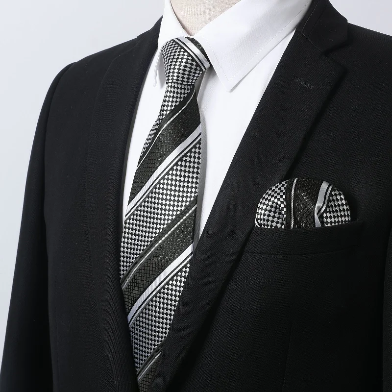 Men's Big and Tall Shirts for Added ComfortMen's Shirt with Tie Handkerchief Set - 02-WHITE/BLACK Men's Big and Tall Shirts for Added ComfortMen's Shirt with Tie Handkerchief Set - 02-WHITE/BLACK