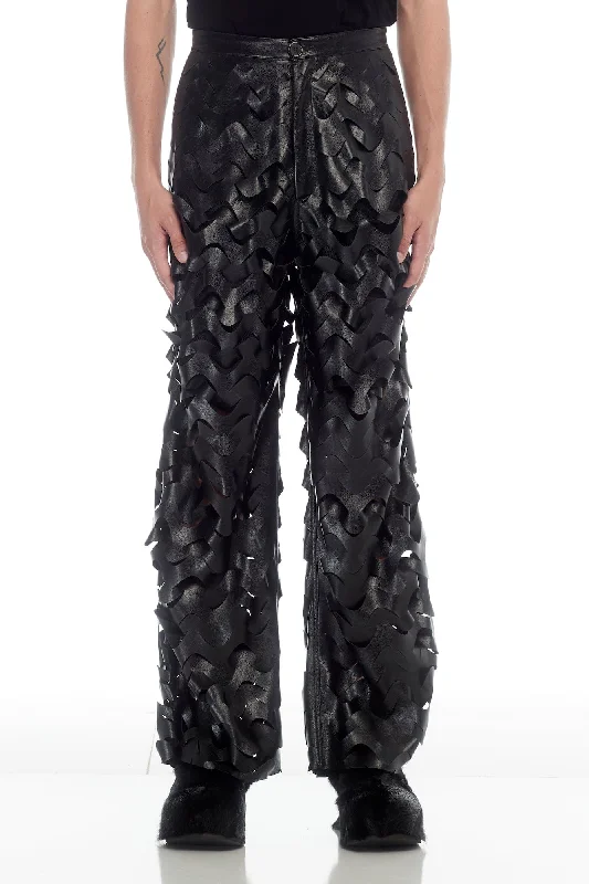 Men's Pants with Elastic CuffsLu'u Dan Laser Cut Wide Leg Pant in Black