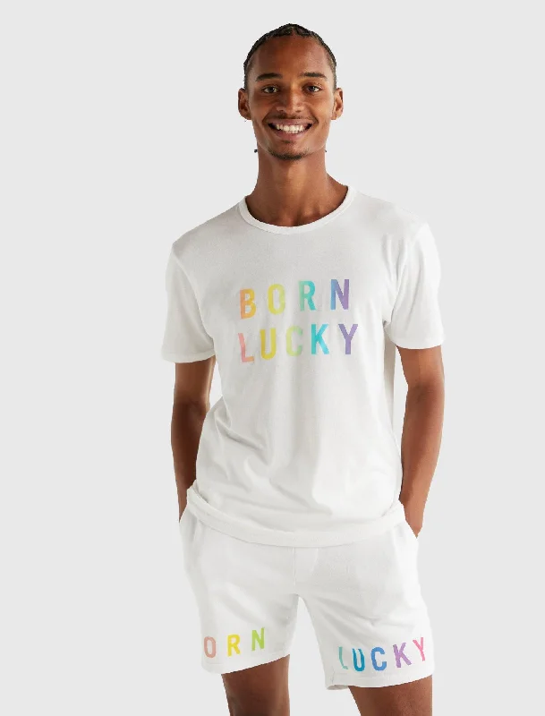 Men's Shirts with Roll-Up SleevesLucky Brand Mens Pride Born Lucky Gender Neutral Tee Men's Shirts with Roll-Up SleevesLucky Brand Mens Pride Born Lucky Gender Neutral Tee