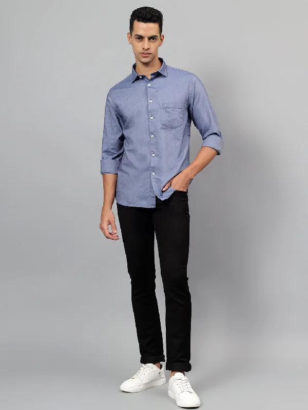Men's Performance Fabric Shirts for All-Day ComfortMen's Blue Self Design Casual Full Sleeves Shirt