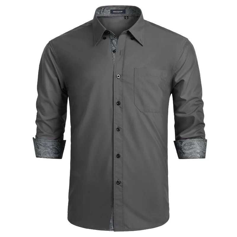 Layered Men's Henley ShirtsMen's Patchwork Dress Shirt with Pocket - 18-GREY/PAISLEY Layered Men's Henley ShirtsMen's Patchwork Dress Shirt with Pocket - 18-GREY/PAISLEY