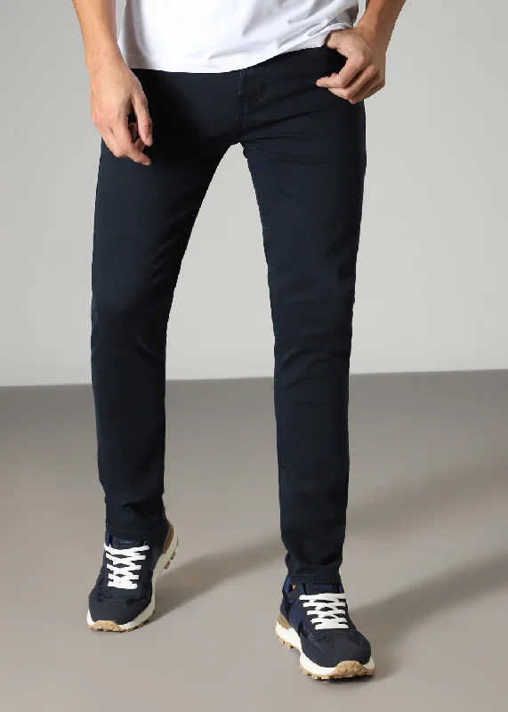 Men's Jeans with Functional PocketsNavy Blue Ankle Slim Fit Denim