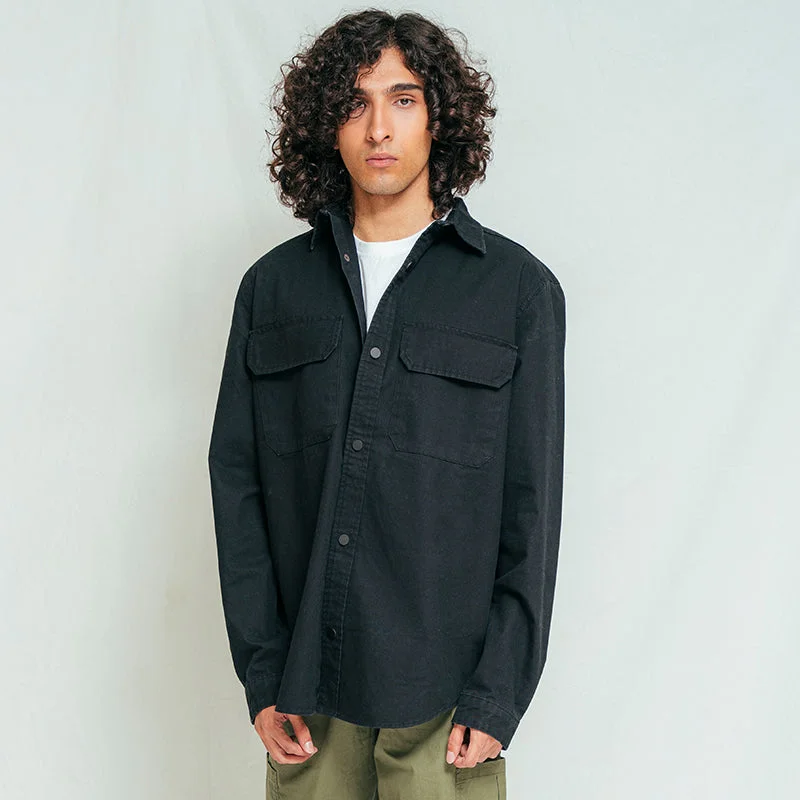 Zip-Fly Men's JeansButton Down Over Shirt - Black