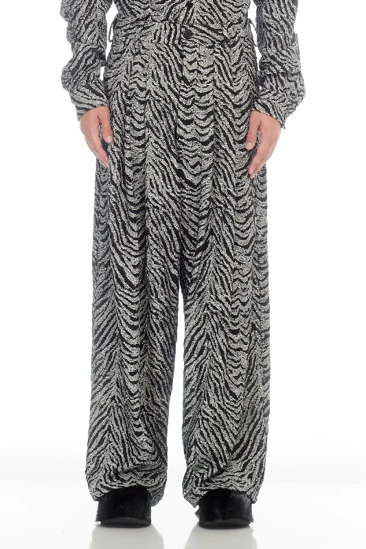 Men's Pants with Button-Down PocketsLu'u Dan Unisex  Jeans in Black Tiger Jacquard