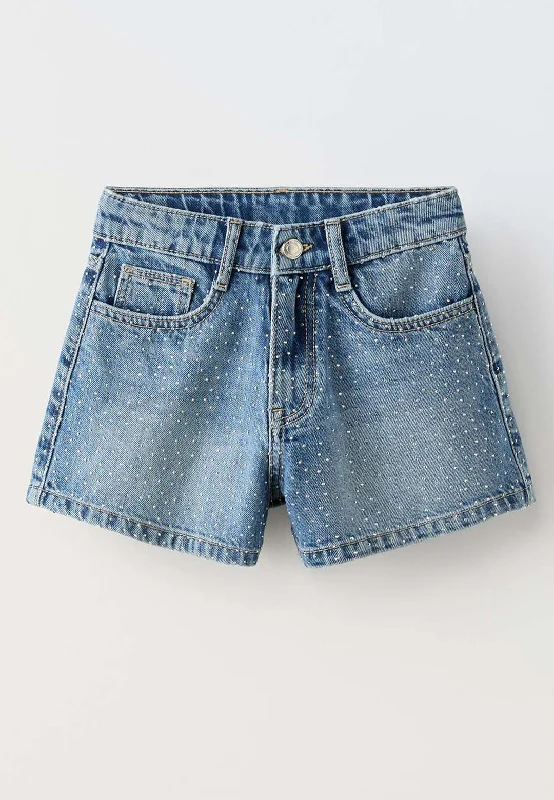 Elegant Men's JeansDENIM JEANS SHORT WITH STUDS - MID BLUE