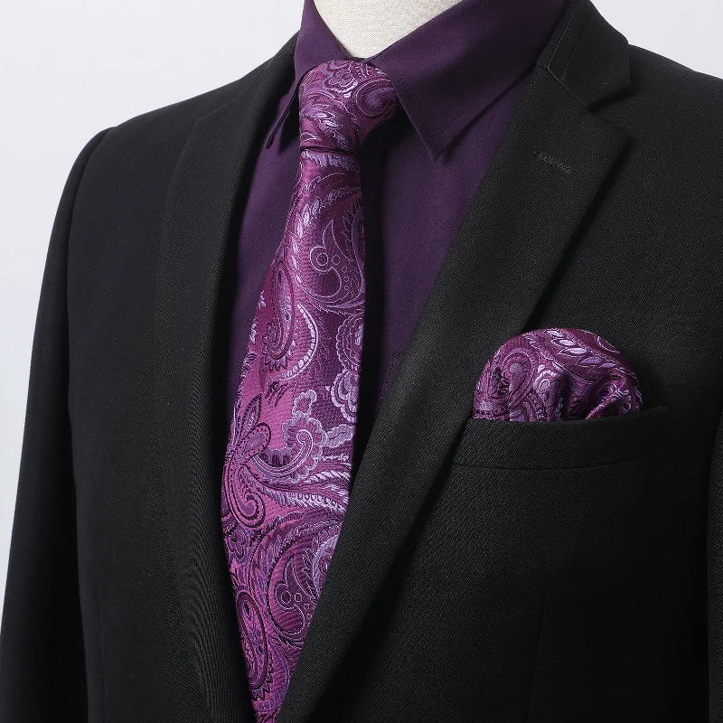 Classic Men's Dress ShirtsMen's Shirt with Tie Handkerchief Set - 09-PURPLE