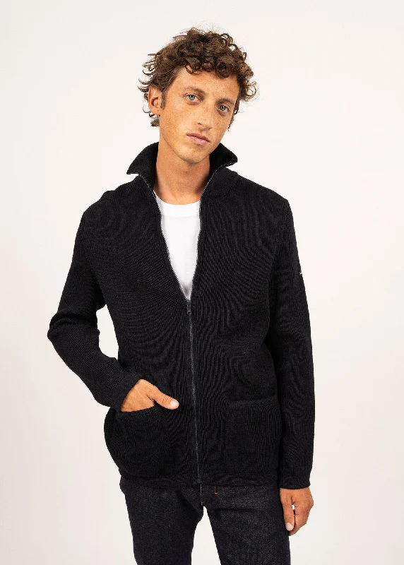Men's Sweaters for Outdoor ActivitiesQUIBERON - High Collar Knit Jacket (NAVY)