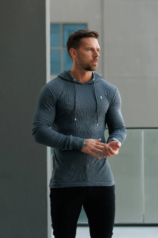 Men's Hoodies with Heavy-Duty ZippersFather Sons Classic Charcoal Ribbed Knit Hoodie Jumper With Silver Emblem - FSH1309 Men's Hoodies with Heavy-Duty ZippersFather Sons Classic Charcoal Ribbed Knit Hoodie Jumper With Silver Emblem - FSH1309