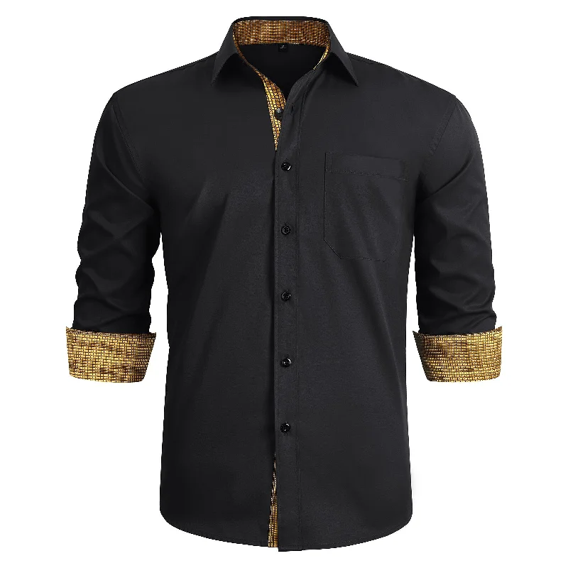 Men's Cowboy Shirts for Western StyleMen's Button Down Contrast Color Dress Shirt - BLACK & GOLD Men's Cowboy Shirts for Western StyleMen's Button Down Contrast Color Dress Shirt - BLACK & GOLD