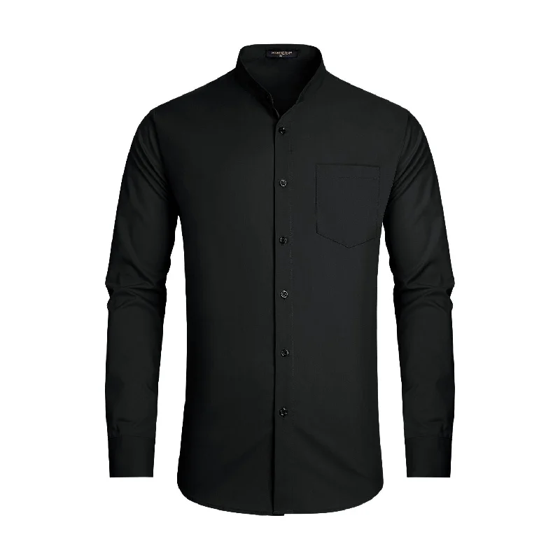 Men's Wrinkle-Free Shirts for Easy CareMen's Black Grandad Collar Shirt Wedding Regular Fit with Pocket Men's Wrinkle-Free Shirts for Easy CareMen's Black Grandad Collar Shirt Wedding Regular Fit with Pocket