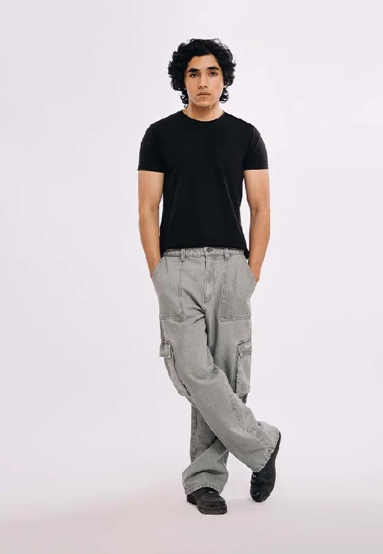 Men's Jeans for Office WearUtility Pocket Cargo Jeans - Light Grey
