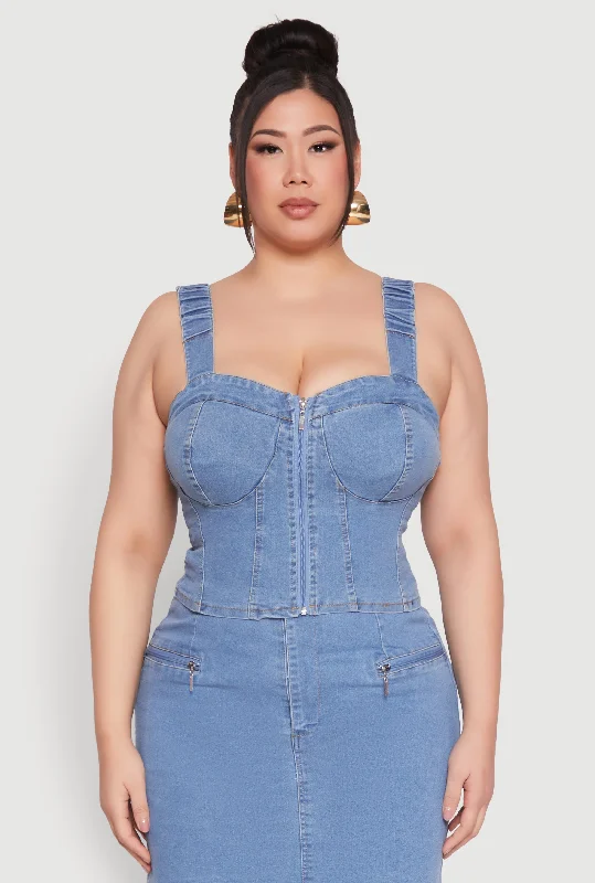 Men's Jeans with Elastic WaistbandsPlus Size Denim Zip Front Bustier Top