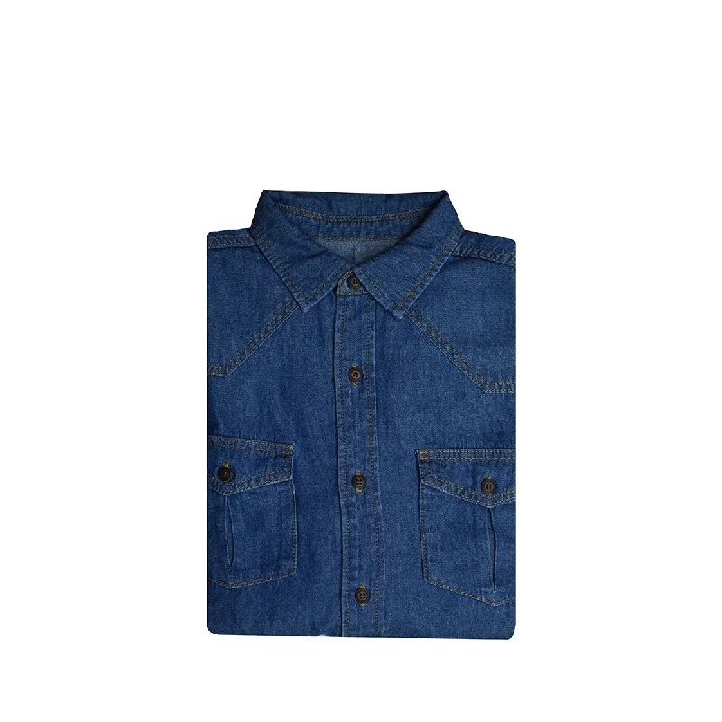 Durable Men's JeansChambray Double Pockets Shirt
